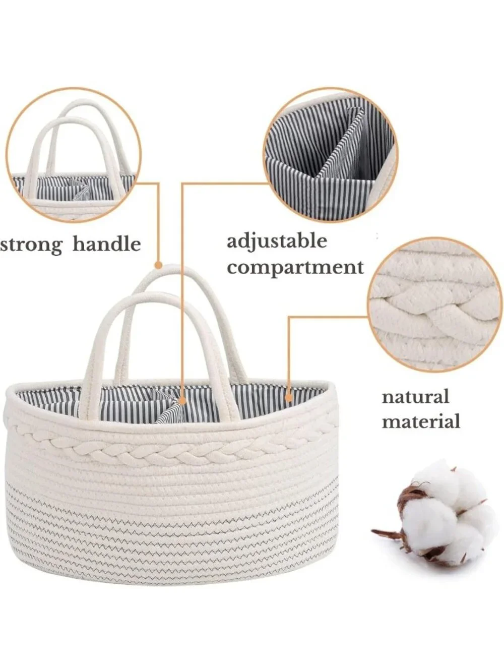 Large Cotton Rope Diaper Caddy Organizer - Portable Baby Storage Basket for
